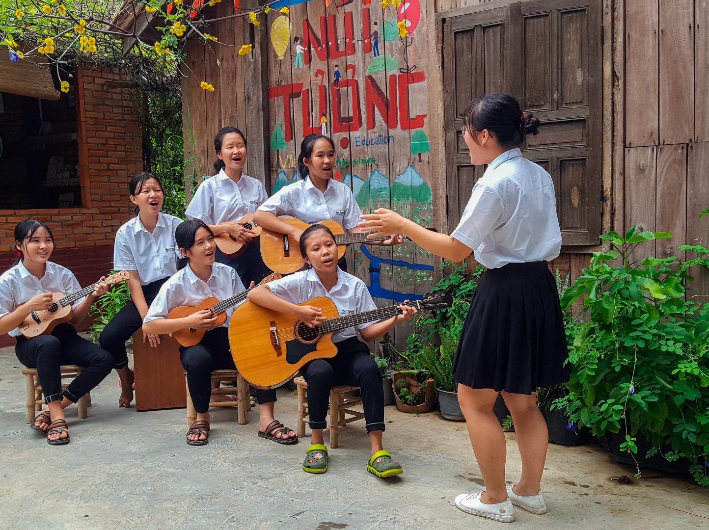 Students with visual impairments singing