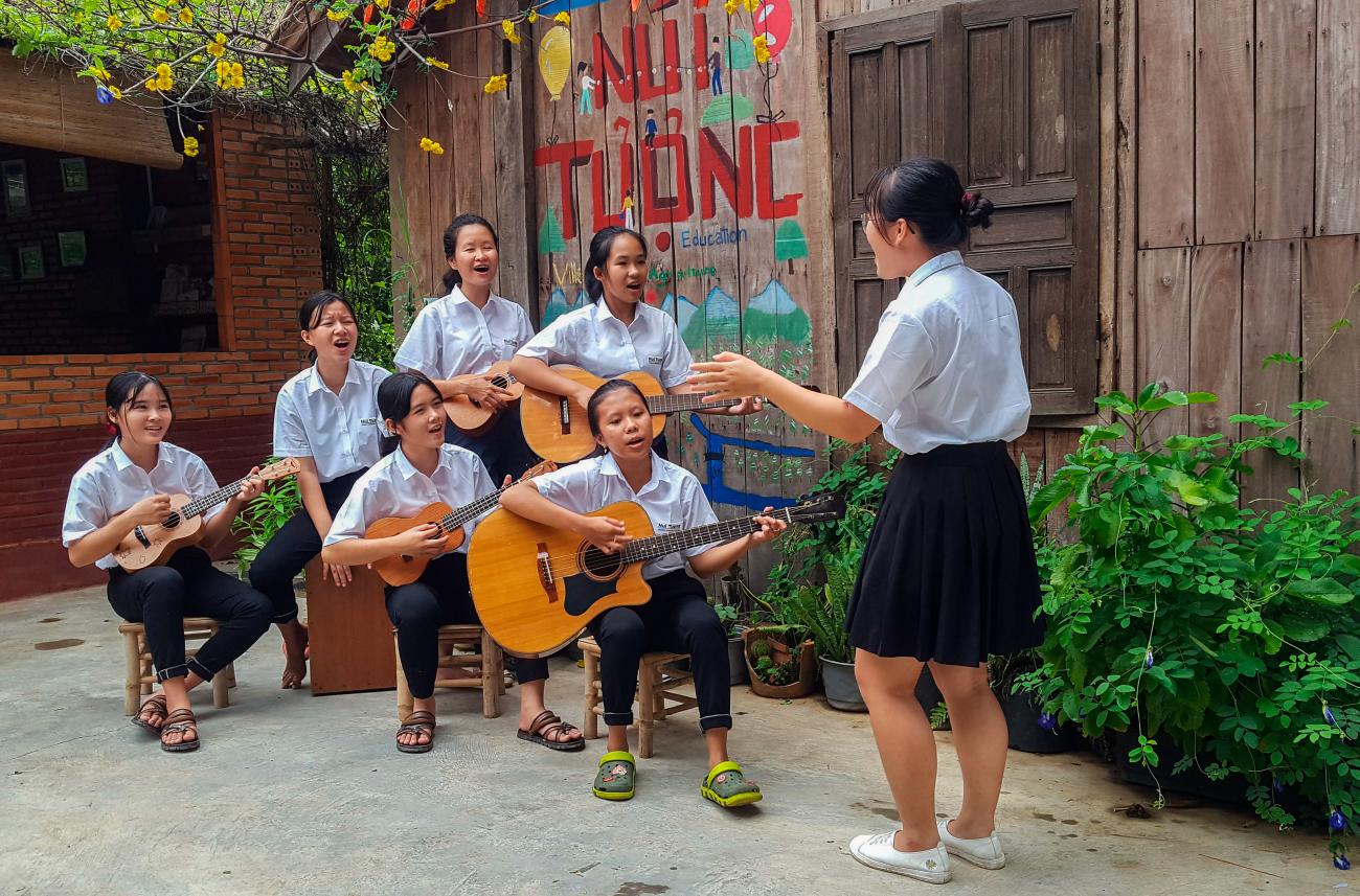Students with visual impairments singing